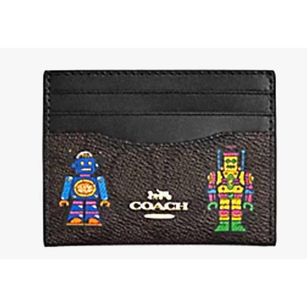 New Coach Cosmic Slim Id Card Case In Signature Canvas With Robot Print